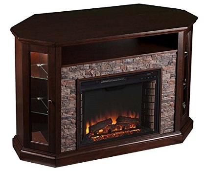 Pemberly Row Corner LED Fireplace TV Stand in Espresso